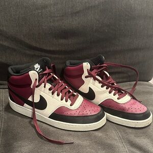 Nike Maroon and White High-Top Sneakers